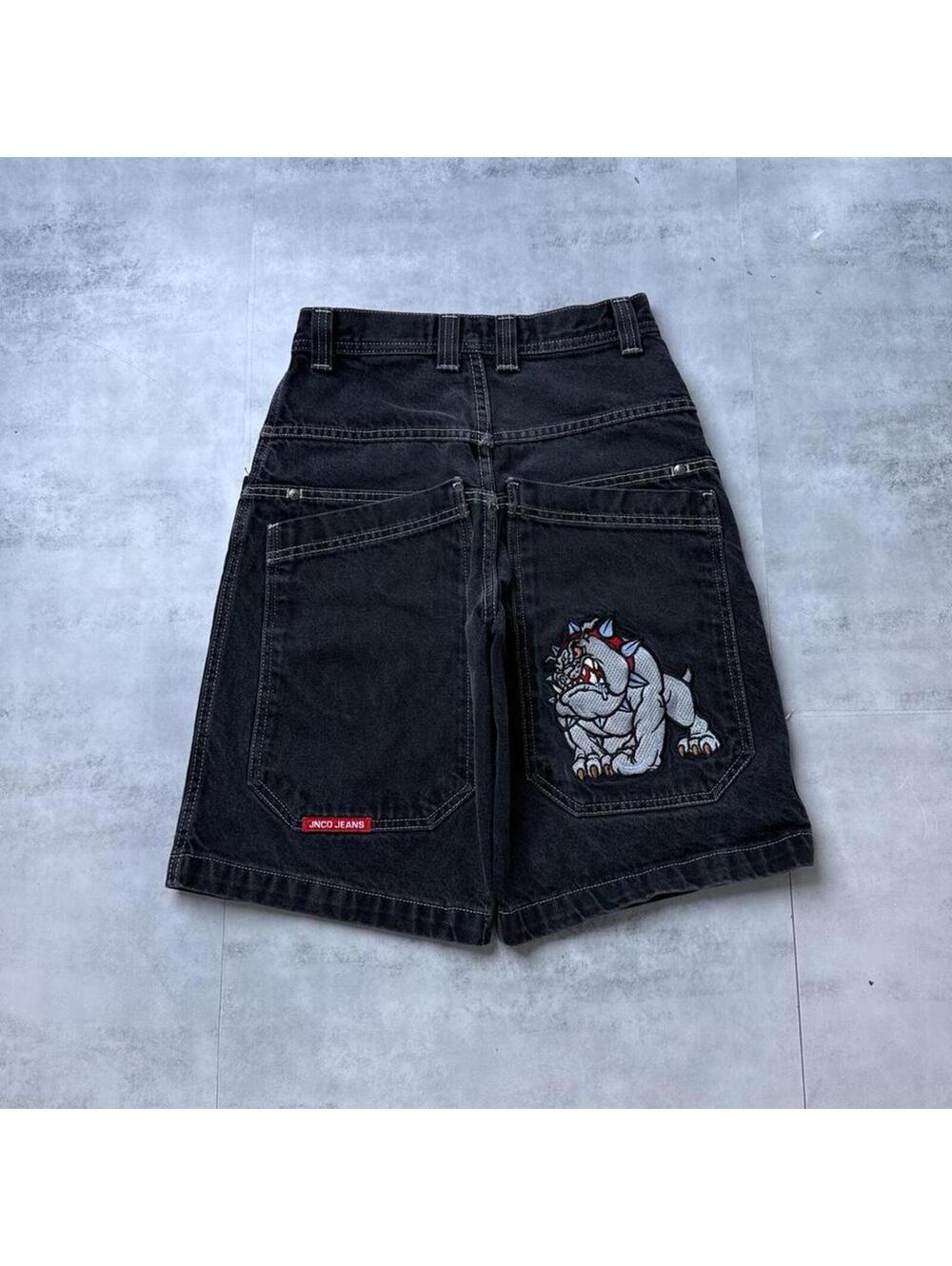 Y2K JNCO Bulldog 00s Baggy Skater Black 10 Kids Shorts
